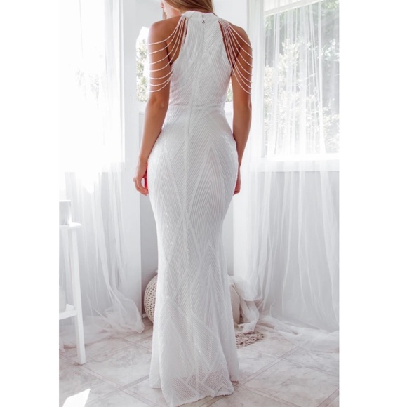 White Sequin dress with Bead Detail Shoulder - Picture 7 of 12